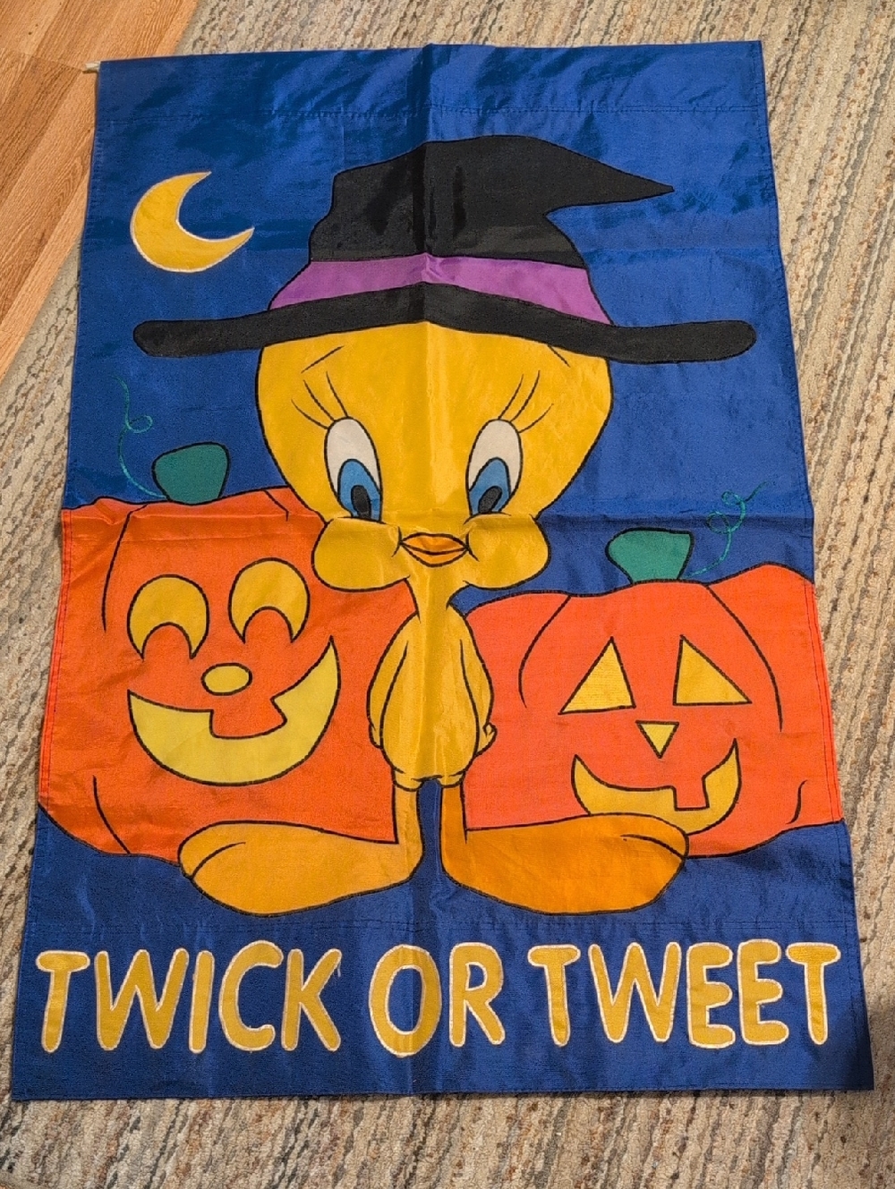 Tweety Witch House Flag- Yellow/Blue Halloween Decor